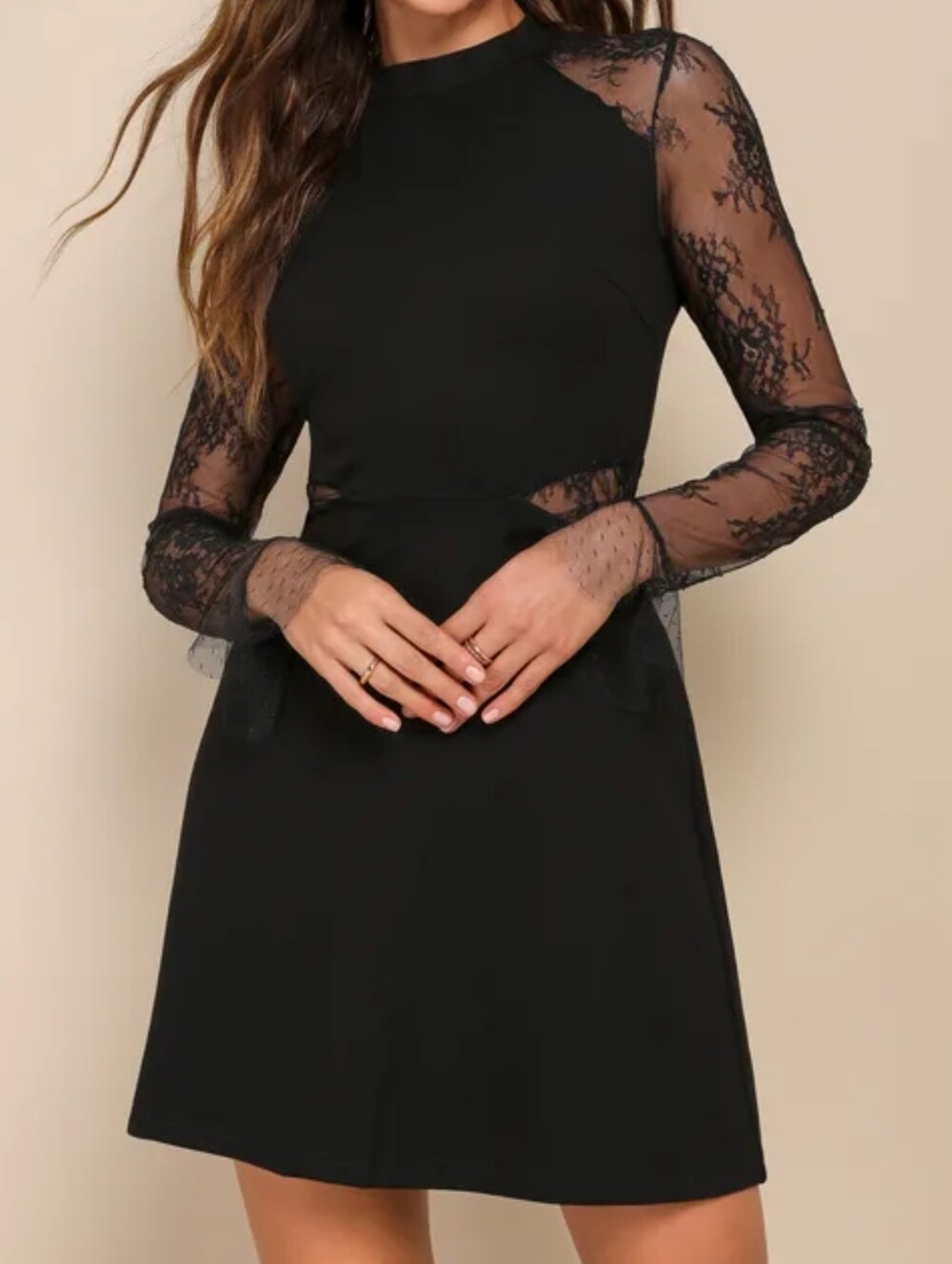 Lulus Bragging Rights Black Lace Long Sleeve Skater Dress - Size XL - NWT